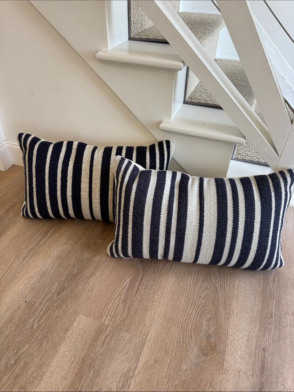 Set of 2 Pottery Barn Classic Striped Handwoven Indoor/Outdoor Lumbar Pillows